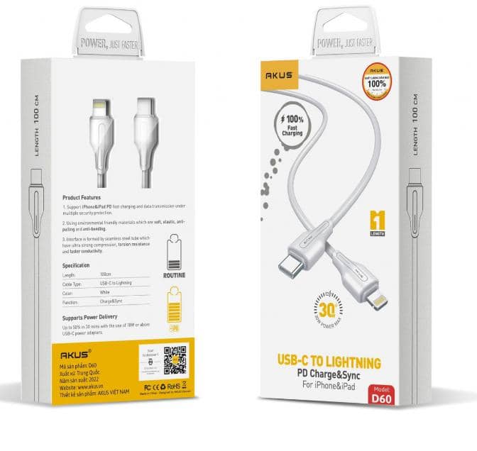 Cáp sạc điện thoại AKUS-D6 30W - Type C to Lighning 3