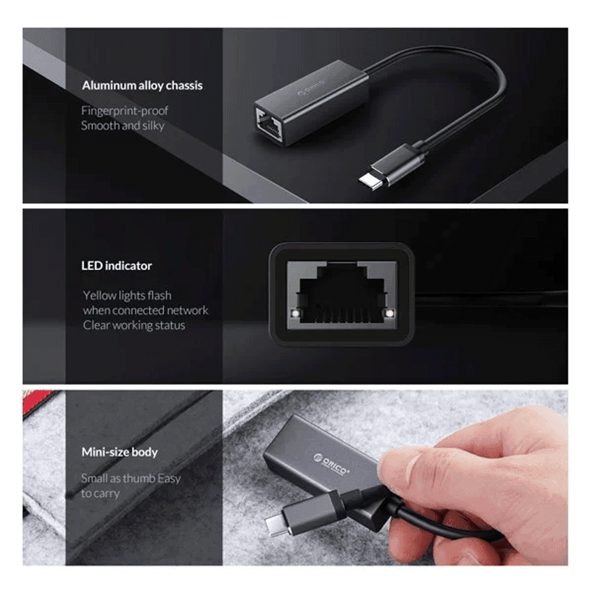 Cáp chuyển đổi từ Type C sang LAN Gigabit ORICO XC-R45-V1-BK-BP