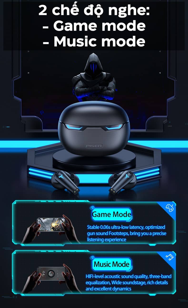 Tai nghe không dây PISEN X Pods Pro Gaming LV09JL Tím