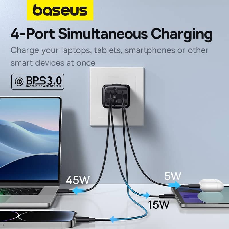 Bộ sạc nhanh hiệu Baseus GaN6 Pro 2C+2U 65W EU - Màu đen 2