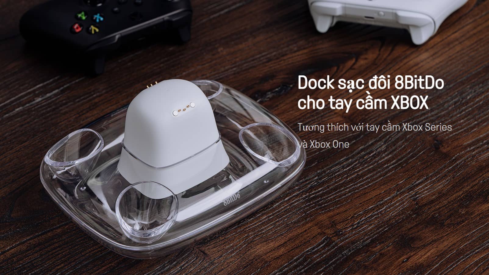 Dock Sạc 8BitDo đi kèm 2 đôi pin sạc 1100mAh dùng cho tay Xbox One/One S/Series X màu trắng