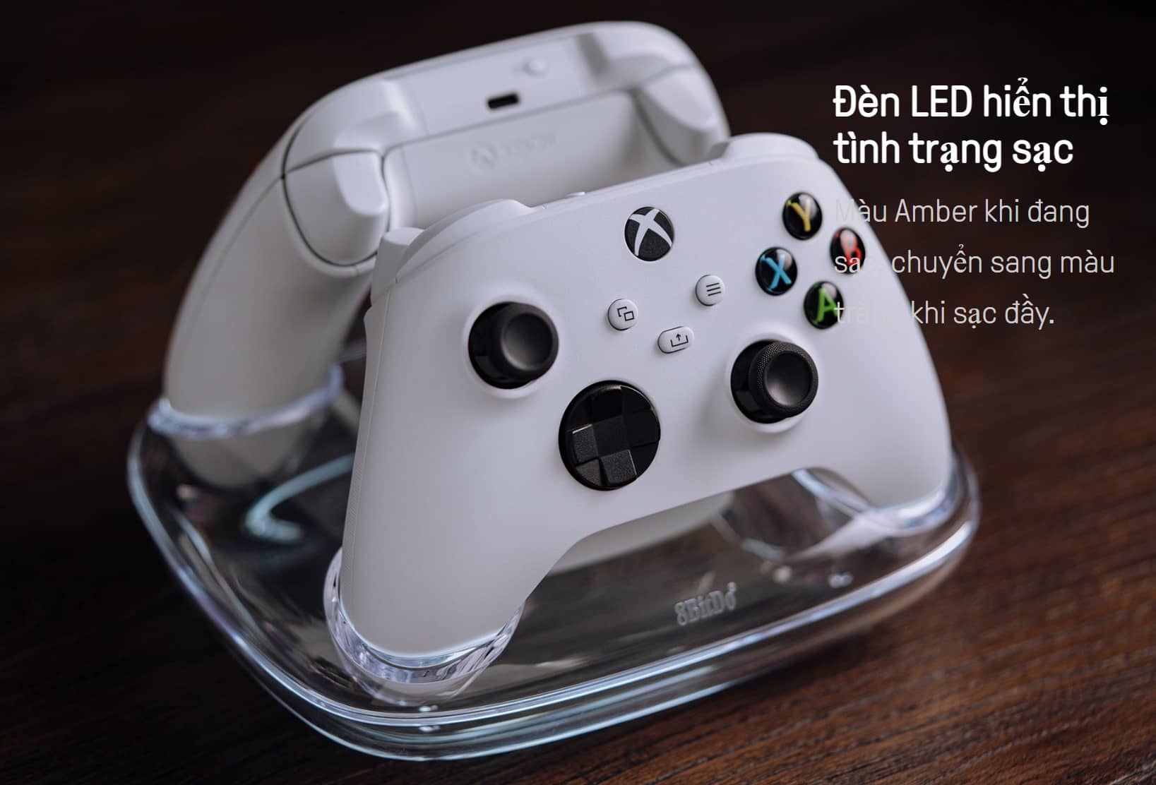 Dock Sạc 8BitDo đi kèm 2 đôi pin sạc 1100mAh dùng cho tay Xbox One/One S/Series X màu trắng