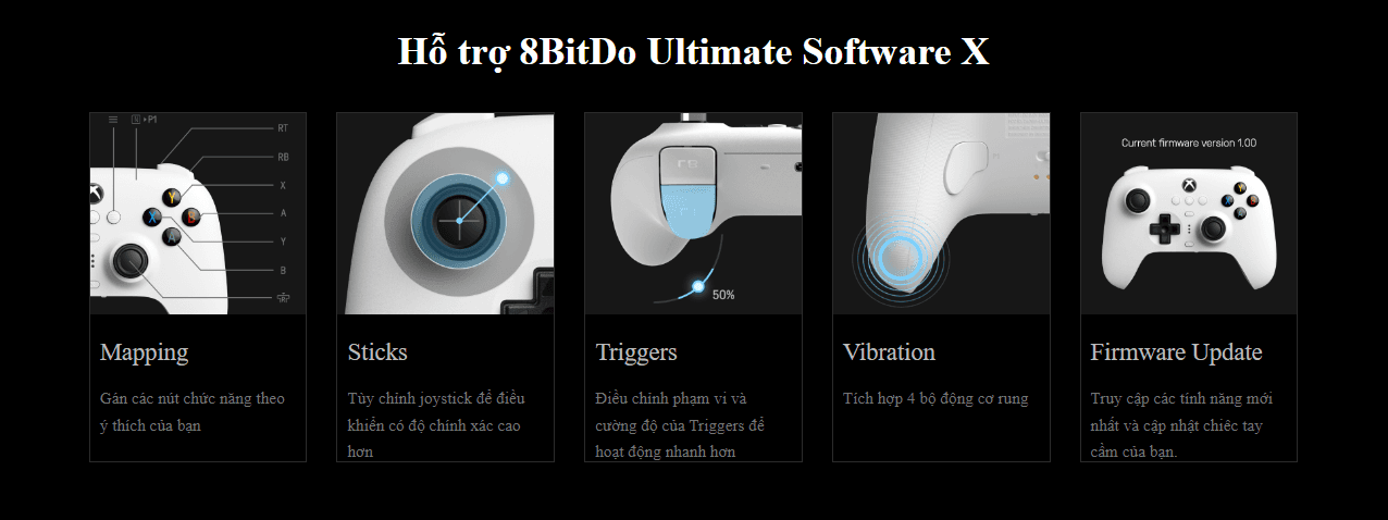 Tay cầm chơi game 8BitDo Ultimate 3-mode Controller for Xbox Kèm Dock Sạc Màu Trắng 10