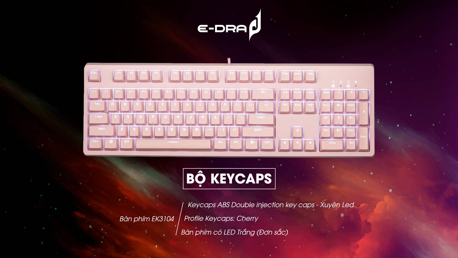 Bàn phím cơ Edra EK3104 Pink V2 Blue sw (Edra) (USBC/White Led) 4