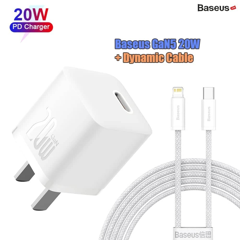 Bộ sạc nhanh hiệu Baseus GaN5 1C 20W CN Set (Mini) - Màu trắng