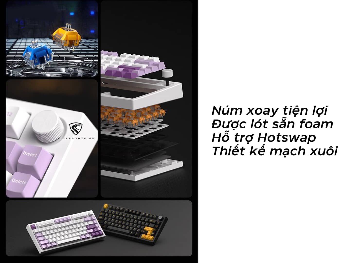 Bàn phím cơ FL-Esports GP75CPM White Body Taro Purple