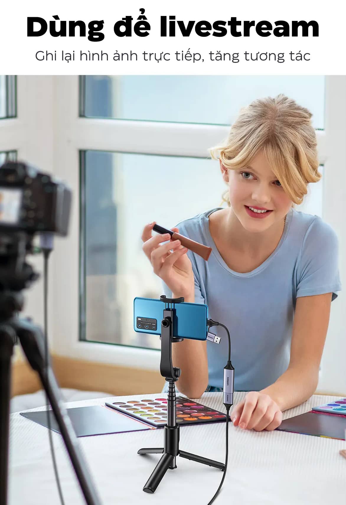 Card ghi hình Ugreen 40189 HDMI to USB 2.0, Type C live streaming 1080P