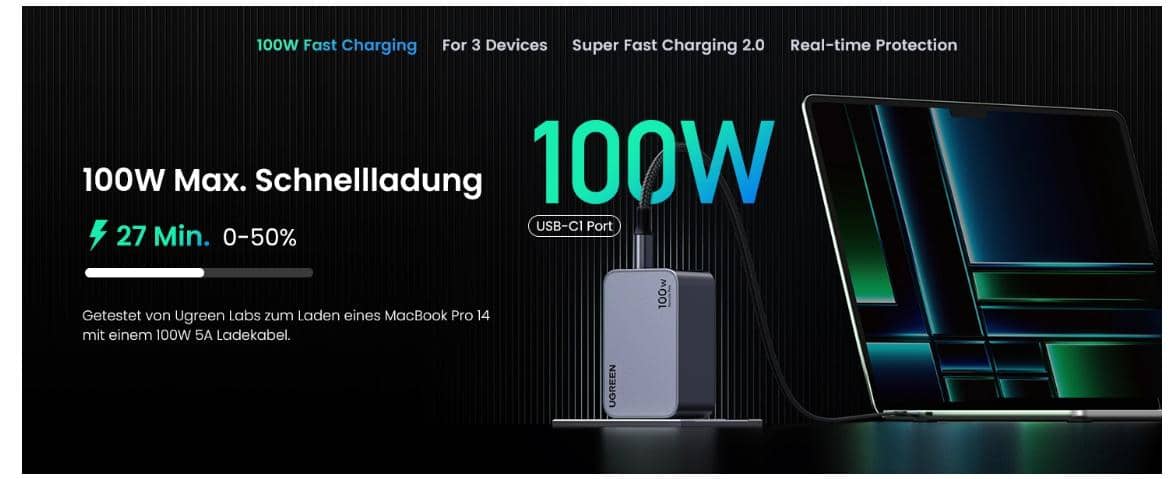 Củ sạc nhanh đa cổng GaN Nexode 100W Ugreen 25873