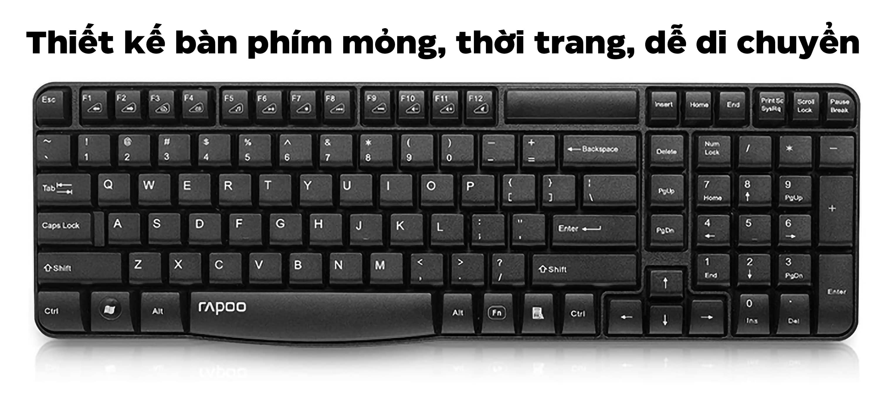 Bàn phím Không dây Rapoo E1050 đen (USB)