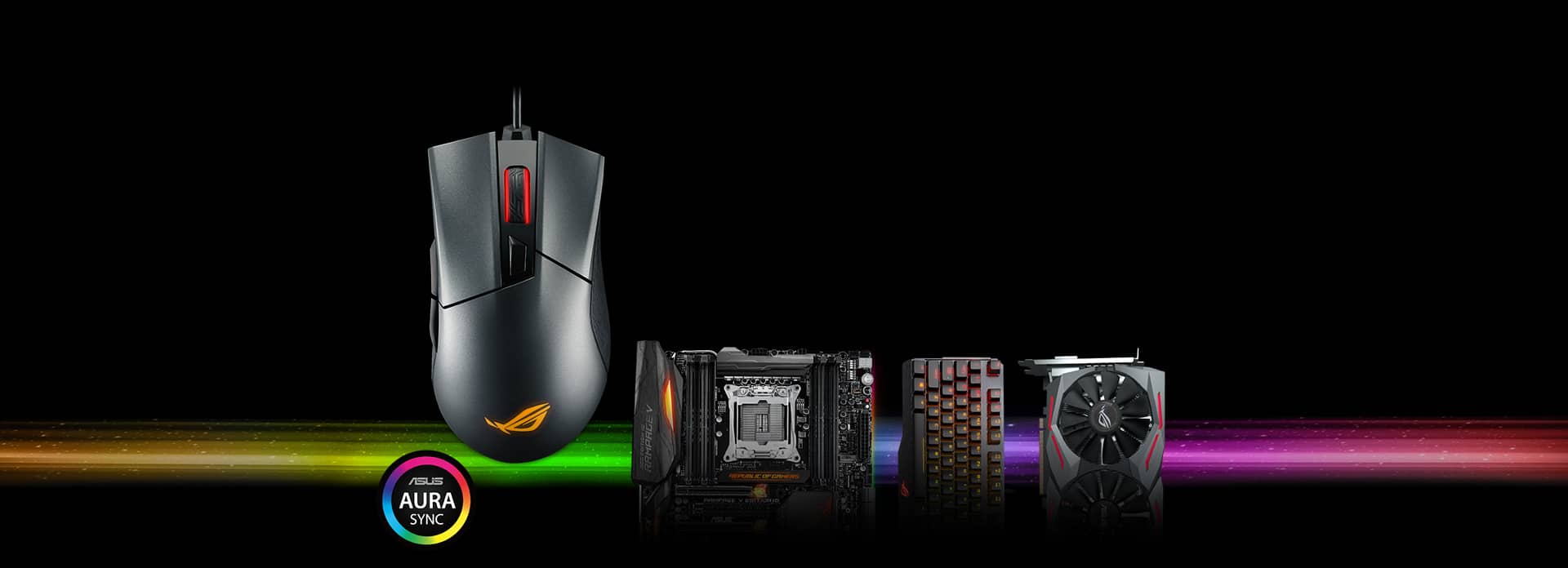 Chuột Asus ROG Gladius II (USB/RGB/màu đen) có thể đồng bộ led với các thiết bị ROG khác
