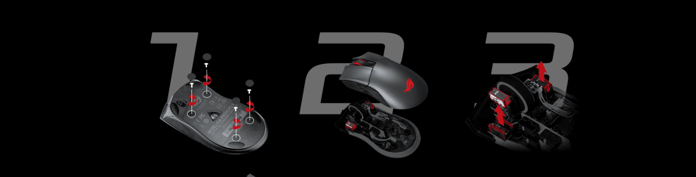 Chuột Asus ROG Gladius II (USB/RGB/màu đen) có thể thay switch trực tiếp không cần rã hàn