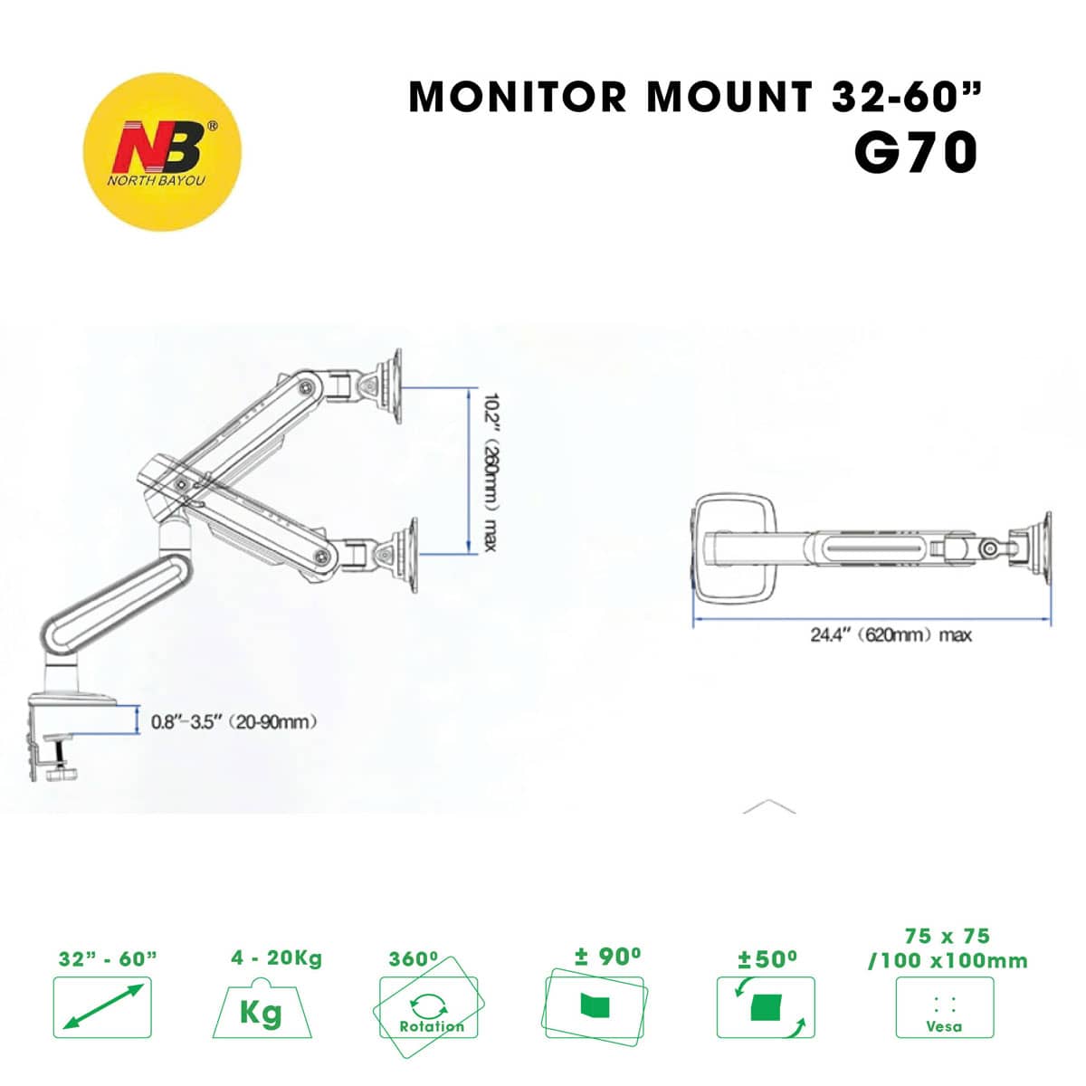 Giá Treo Màn Hình North Bayou G70 led RGB