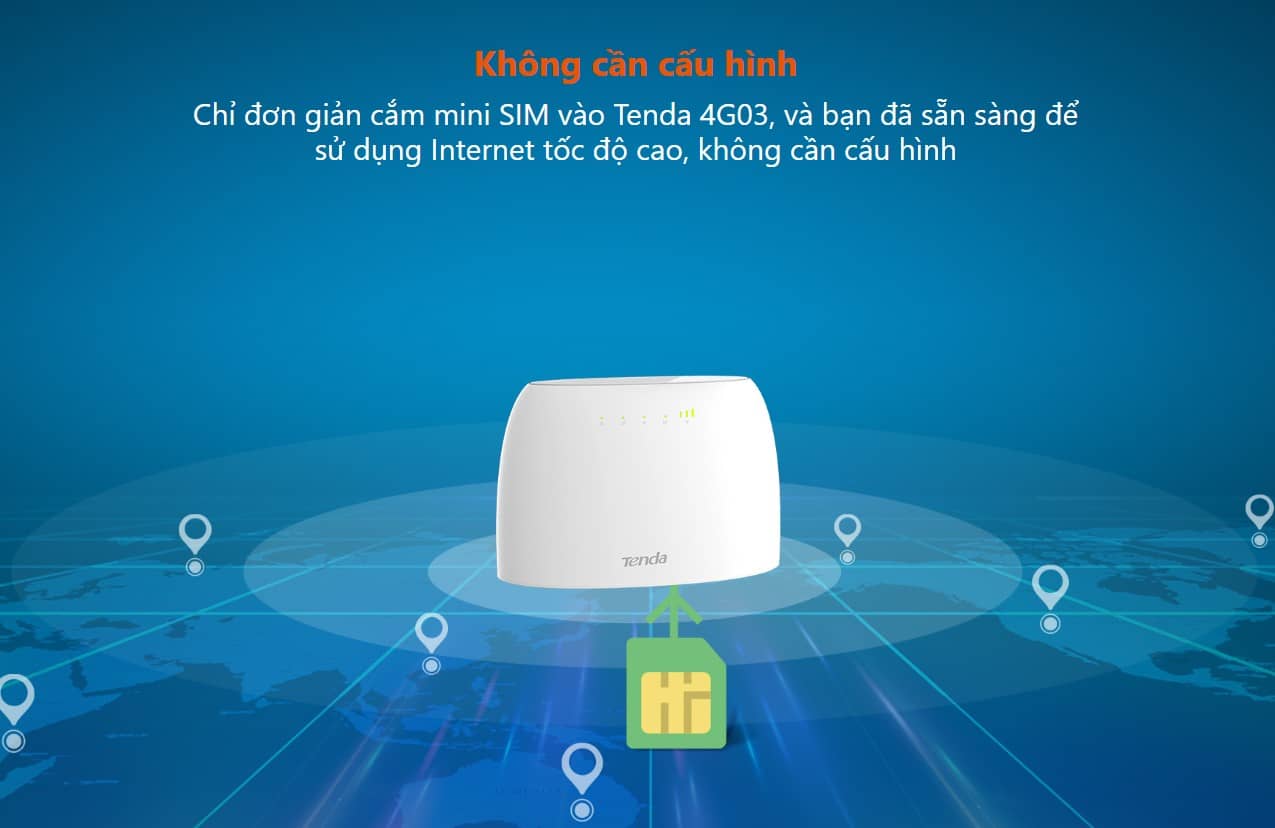 Bộ phát WiFi 3G/4G Tenda 4G03 - 150Mbs, Hỗ trợ 32 User