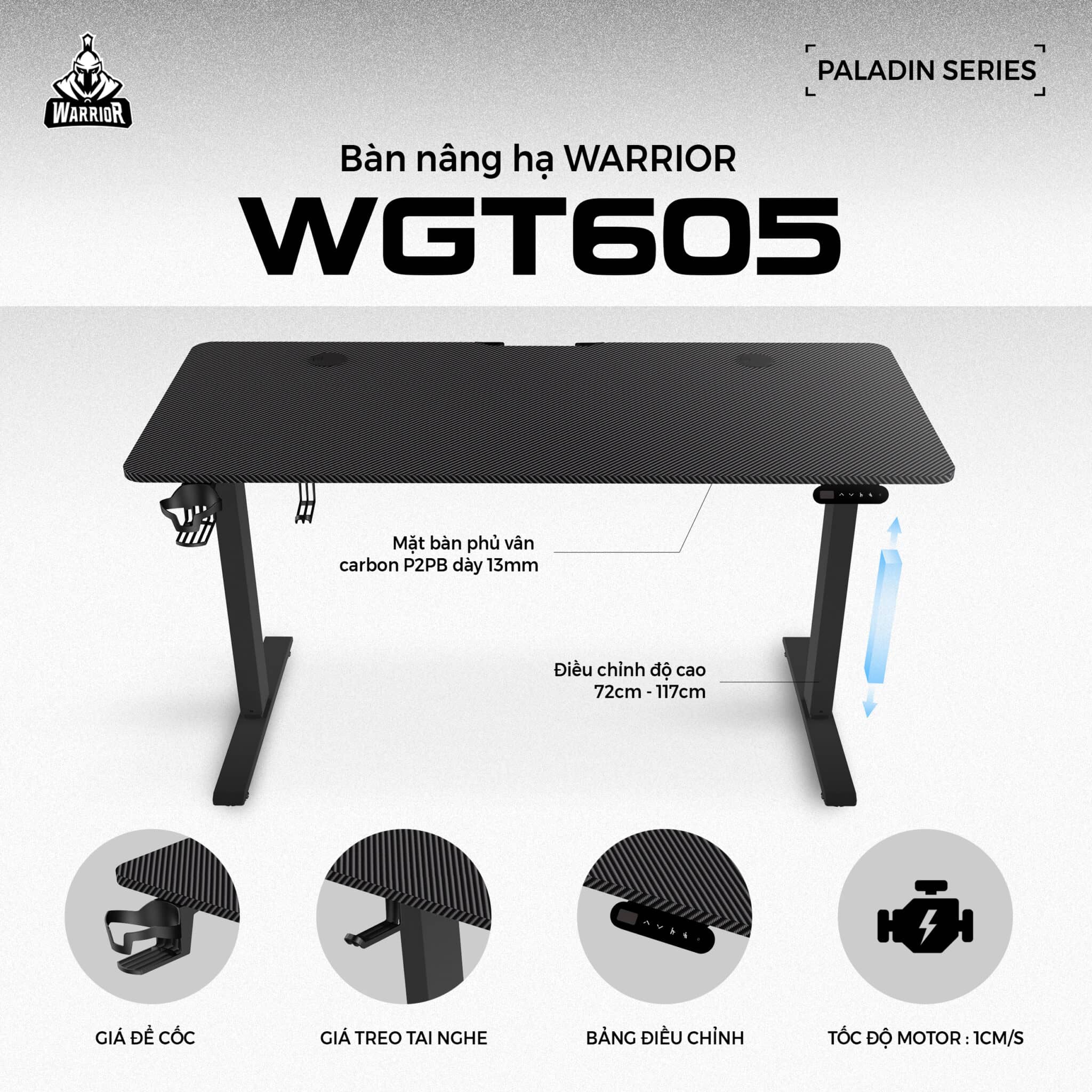 Bàn nâng hạ WARRIOR – Paladin Series – WGT605 Black