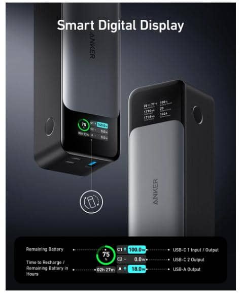 Sạc dự phòng Anker 737 PowerCore 2C1A 140W 24000mah Đen 3