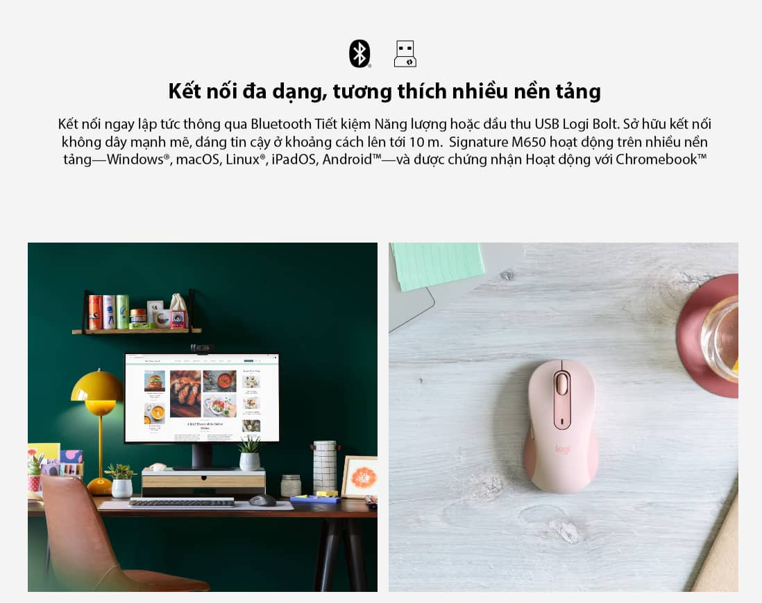 Chuột không dây Logitech M650 Signature Off-white (USB/Bluetooth/Pin AA/Trắng) 4