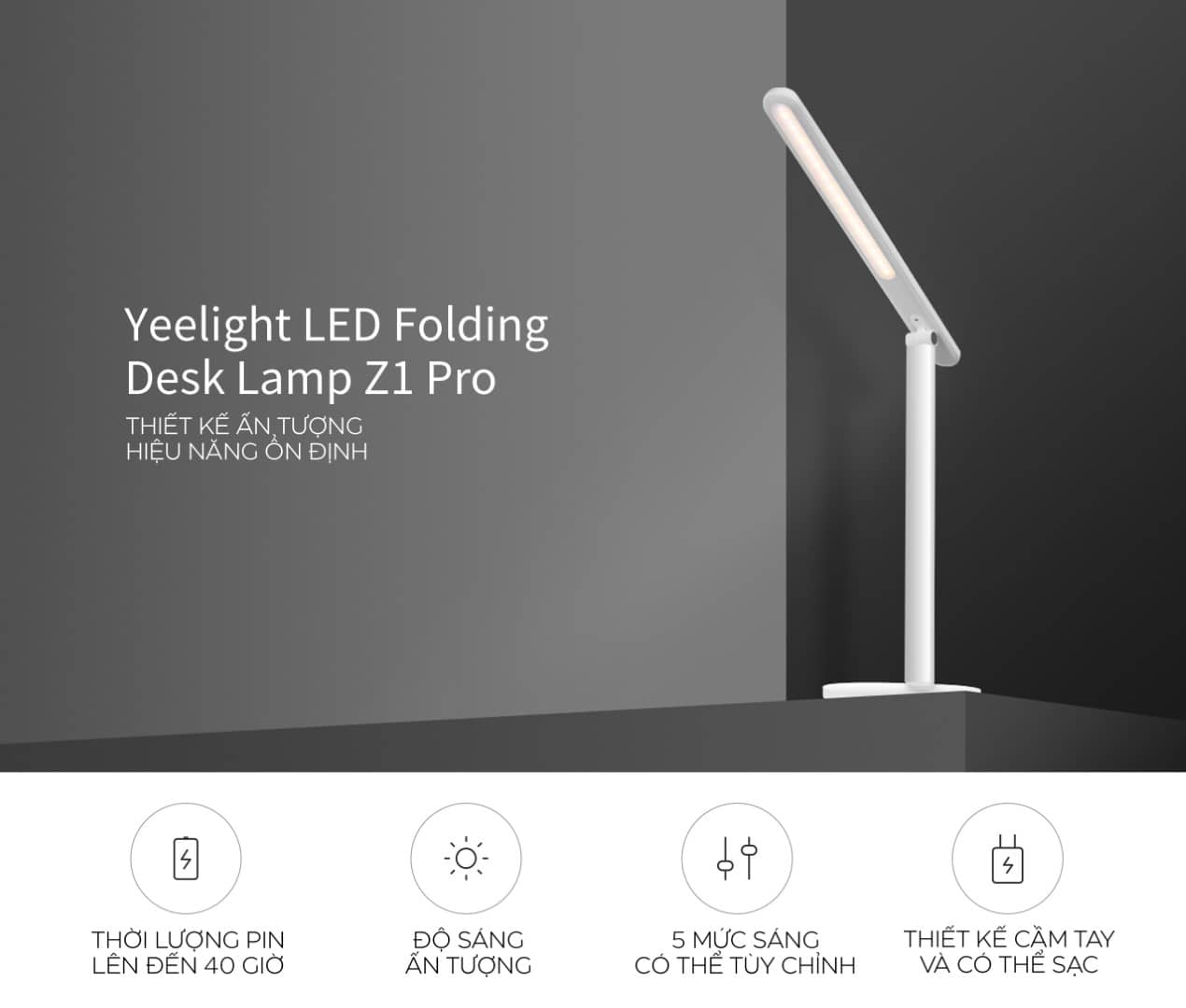 Đèn bàn tích điện Yeelight LED Folding Desk Lamp Z1 Pro - Màu trắng - Phiên bản US (2022)