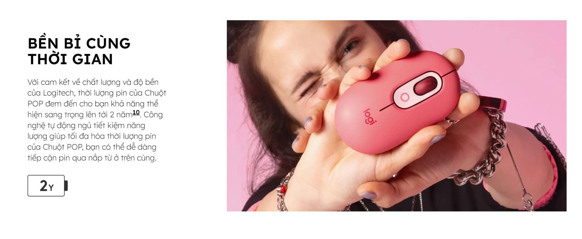 Chuột không dây Logitech Pop Emoji HeartBreaker Rose (USB/Bluetooth/Hồng)