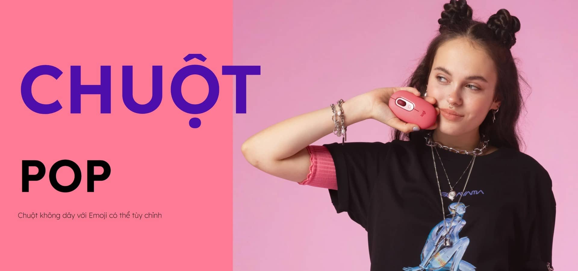 Chuột không dây Logitech Pop Emoji HeartBreaker Rose (USB/Bluetooth/Hồng)