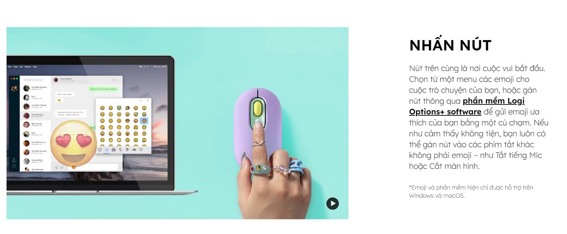 Chuột không dây Logitech Pop Emoji HeartBreaker Rose (USB/Bluetooth/Hồng)