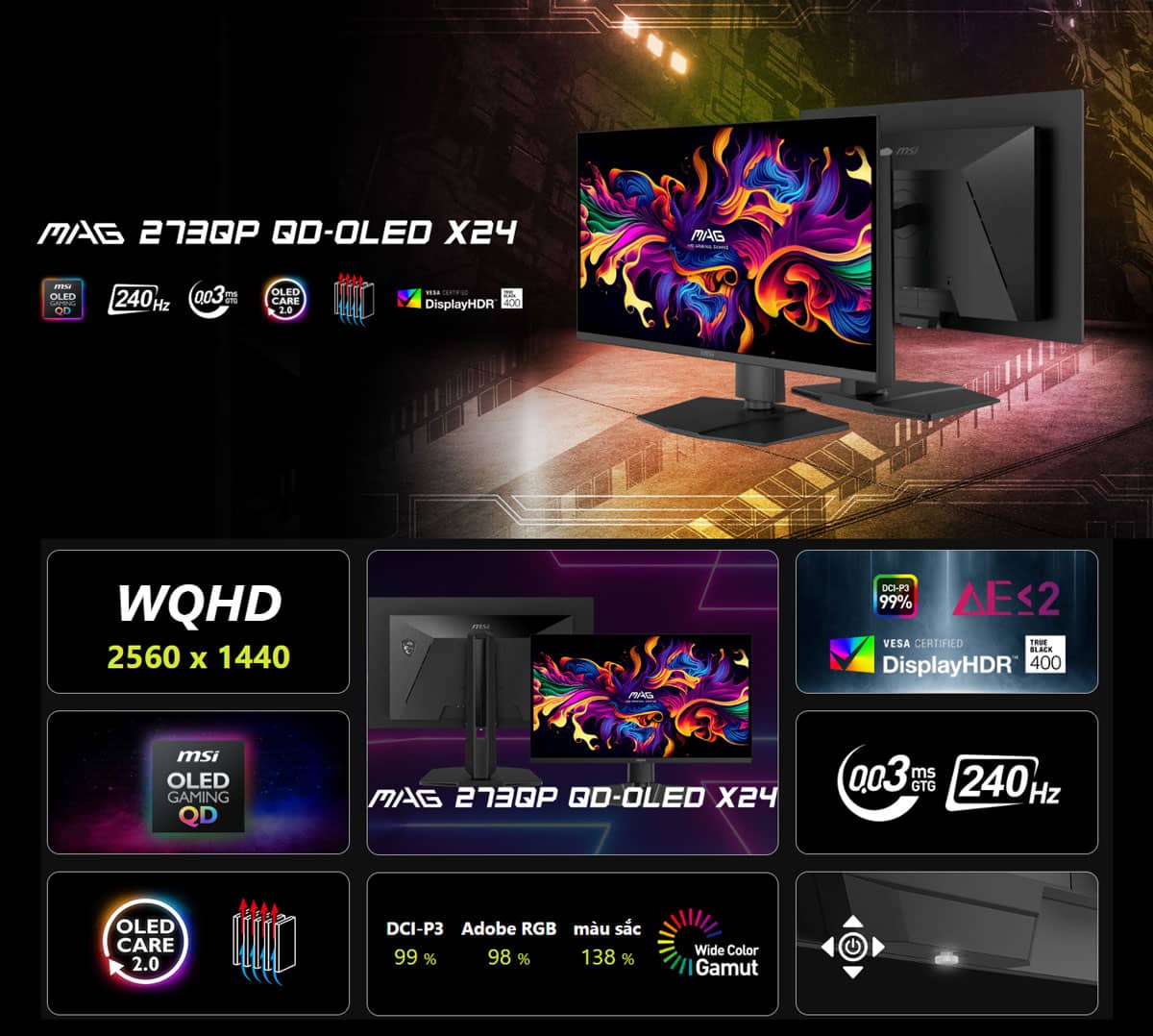 Màn hình gaming MSI MAG 273QP QD-OLED X24