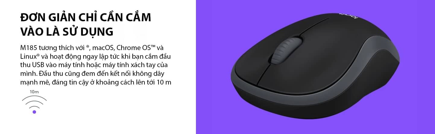 Chuột không dây Logitech M185 Wireless (USB/Xám đen) 4