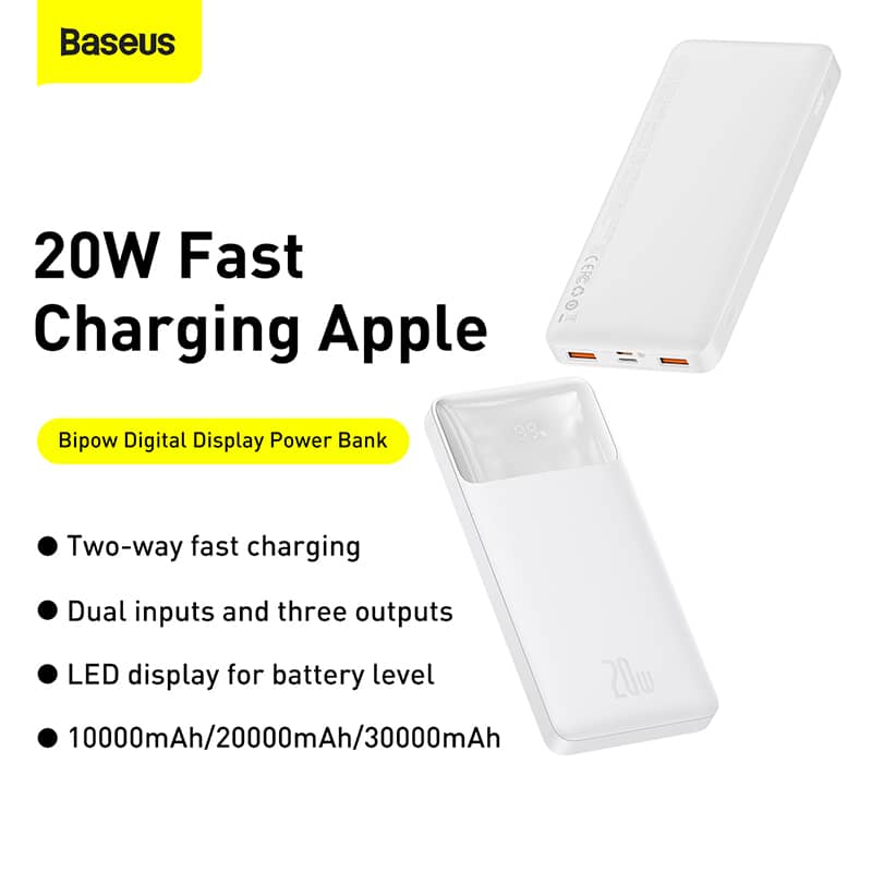 Pin Sạc dự phòng Baseus Bipow Digital Display Power bank 10000mAh 20W White 3