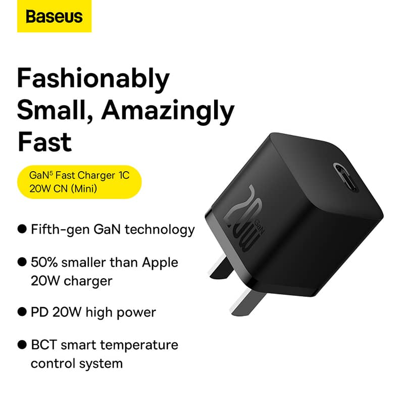 Củ Sạc Baseus GaN5 Fast Charger 1C 20W CN (Mini) Black