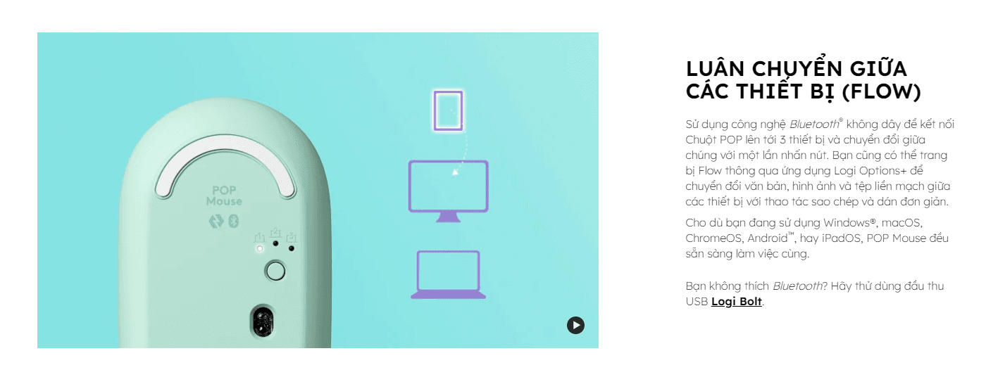 Chuột không dây Logitech Pop Mouse with EMOJI màu Tím 5