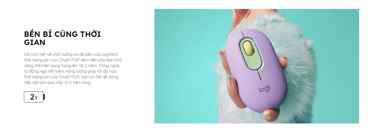 Chuột không dây Logitech Pop Mouse with EMOJI màu Tím 6