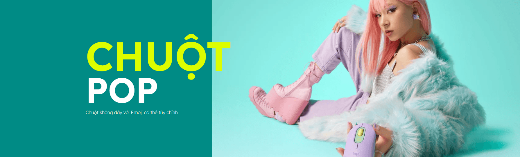 Chuột không dây Logitech Pop Mouse with EMOJI màu Trắng 1