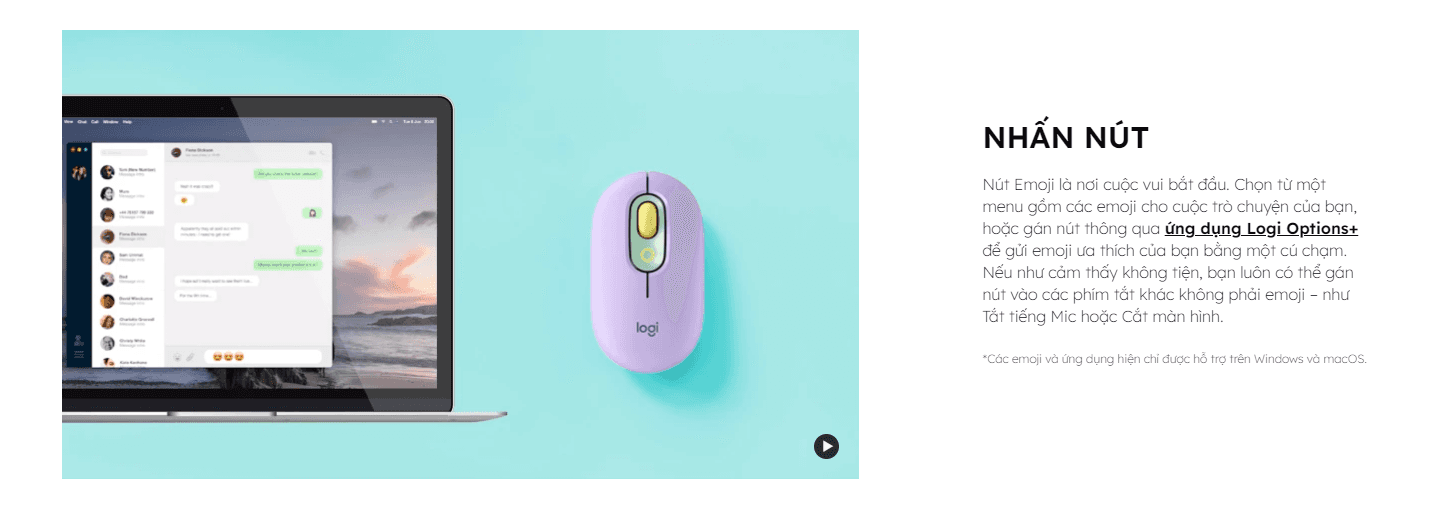Chuột không dây Logitech Pop Mouse with EMOJI màu Trắng 2