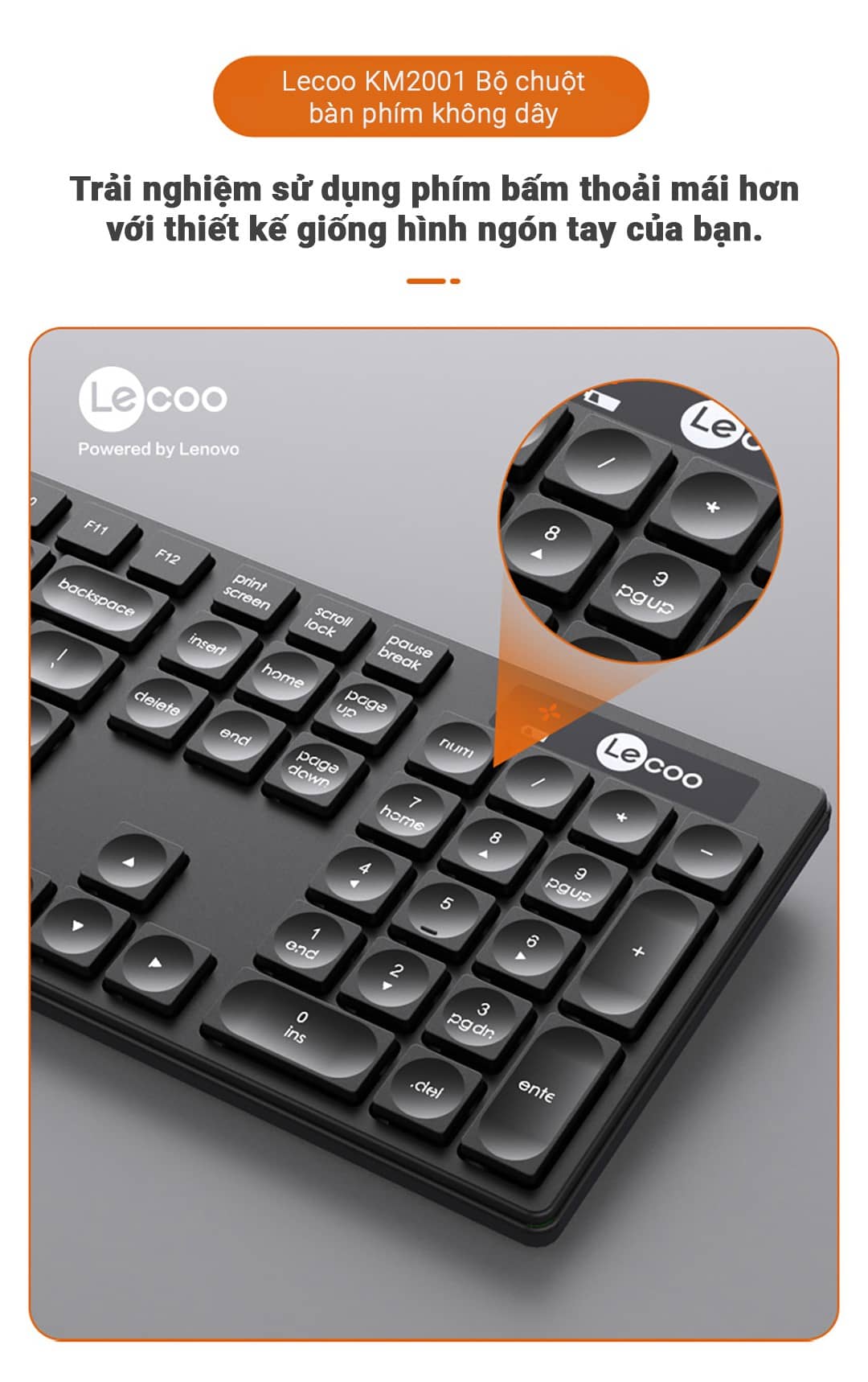 Bộ phím chuột văn phòng không dây Lecoo KM2001