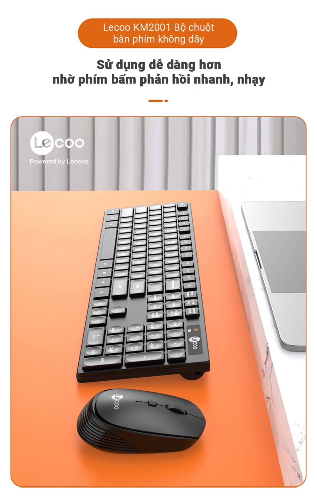 Bộ phím chuột văn phòng không dây Lecoo KM2001