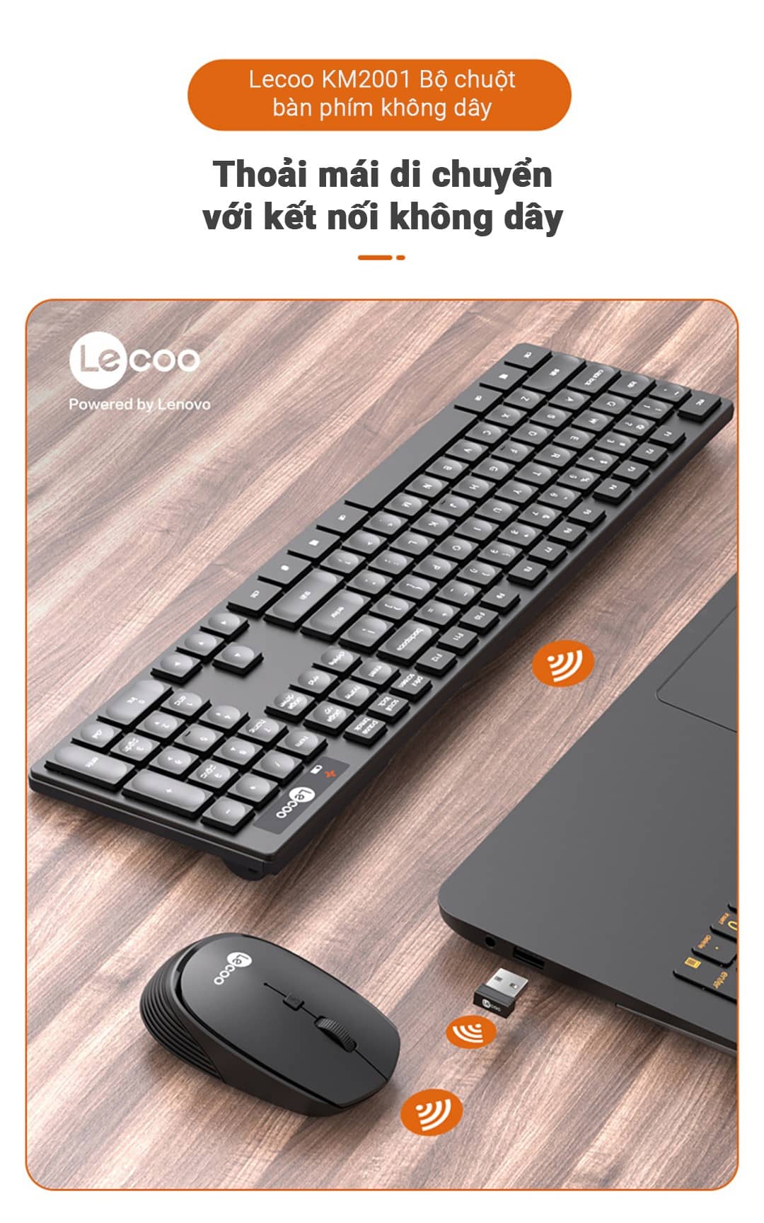 Bộ phím chuột văn phòng không dây Lecoo KM2001