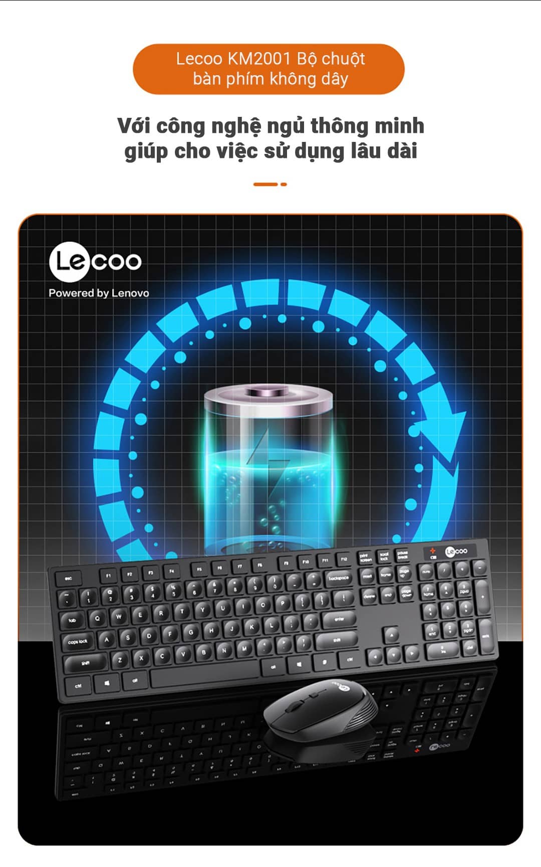 Bộ phím chuột văn phòng không dây Lecoo KM2001