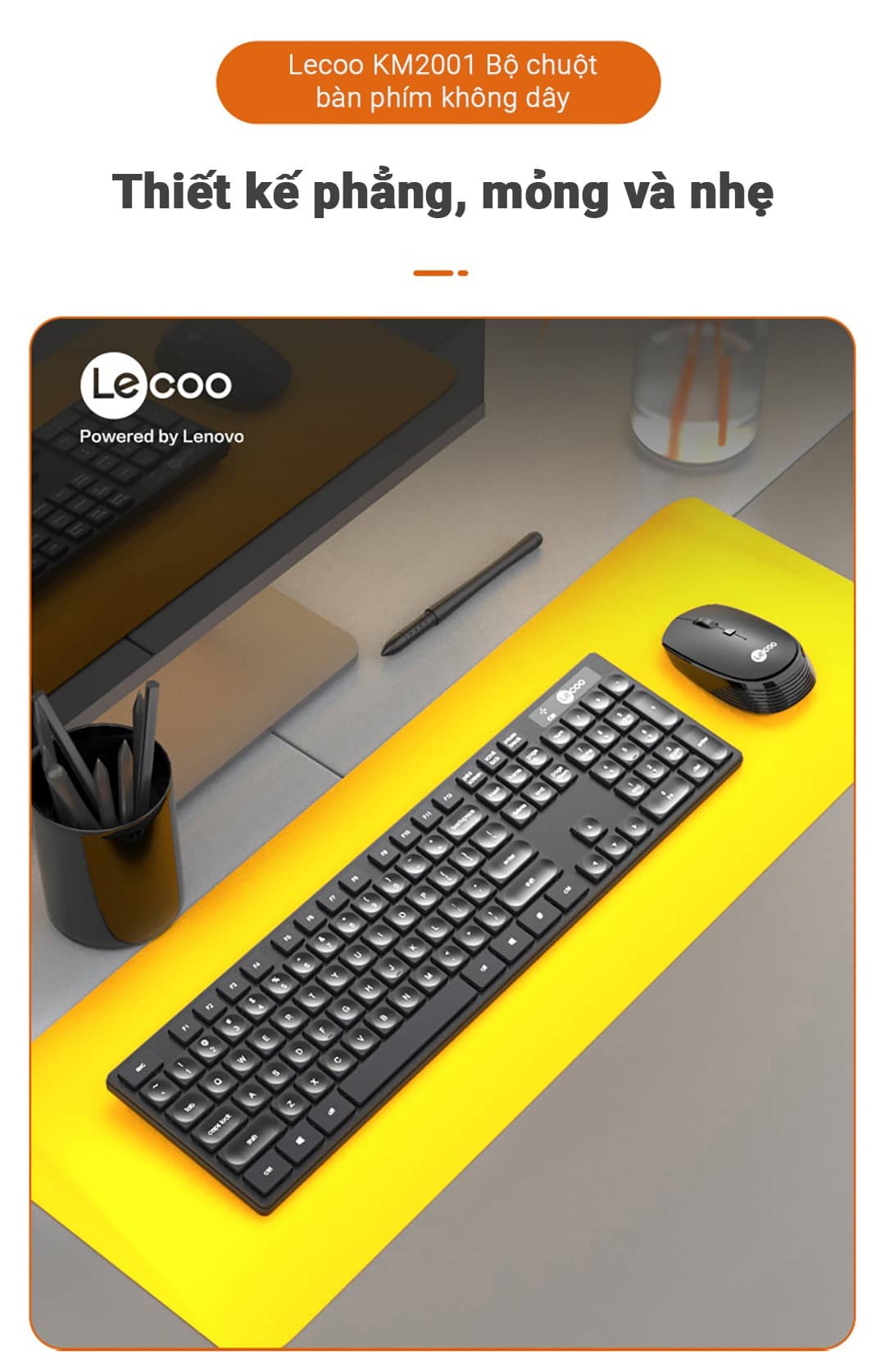 Bộ phím chuột văn phòng không dây Lecoo KM2001