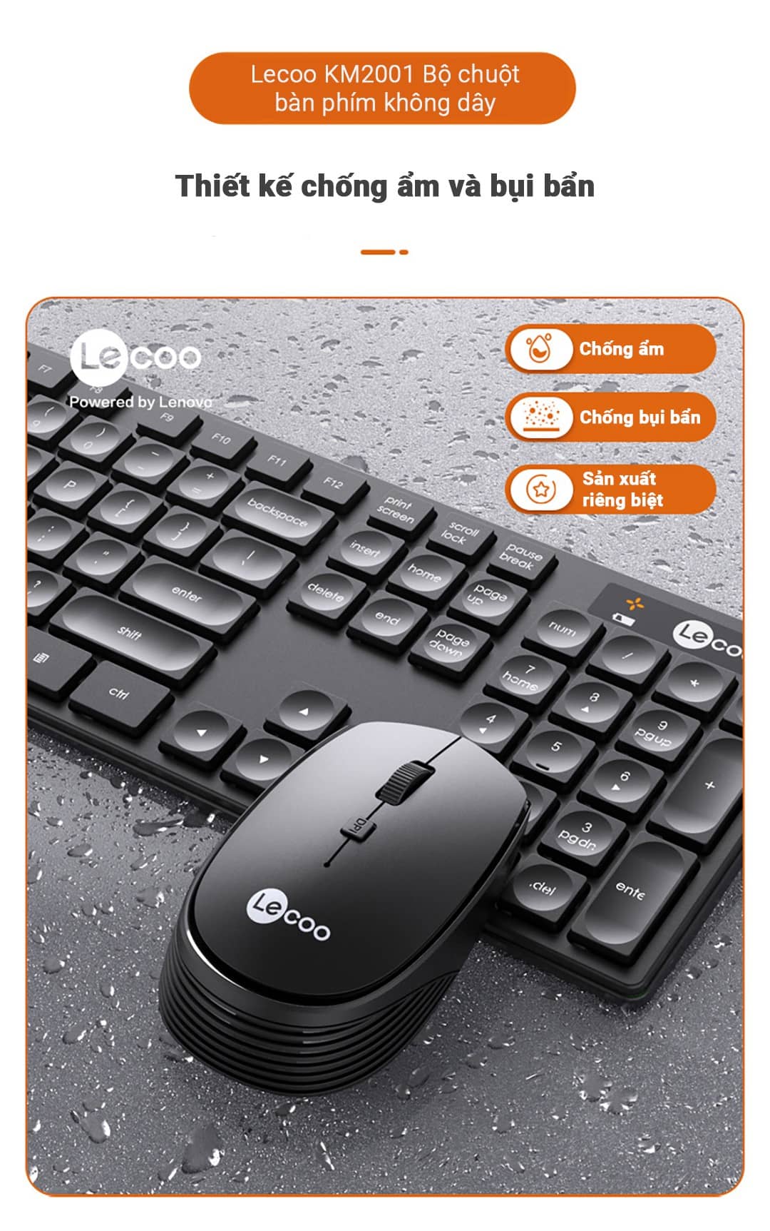 Bộ phím chuột văn phòng không dây Lecoo KM2001