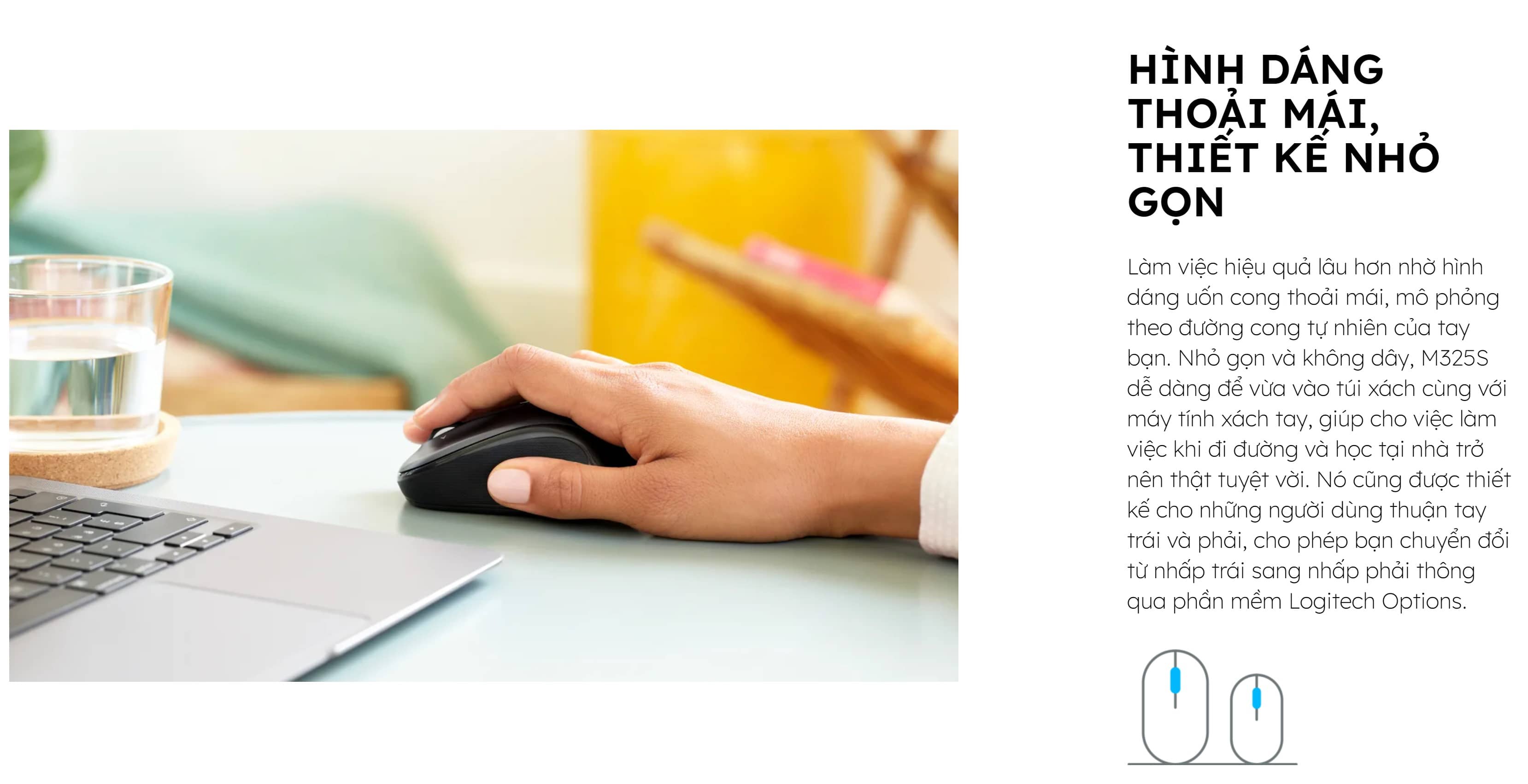 Chuột không dây Logitech M325S Wireless Đen bạc đậm 910-006814