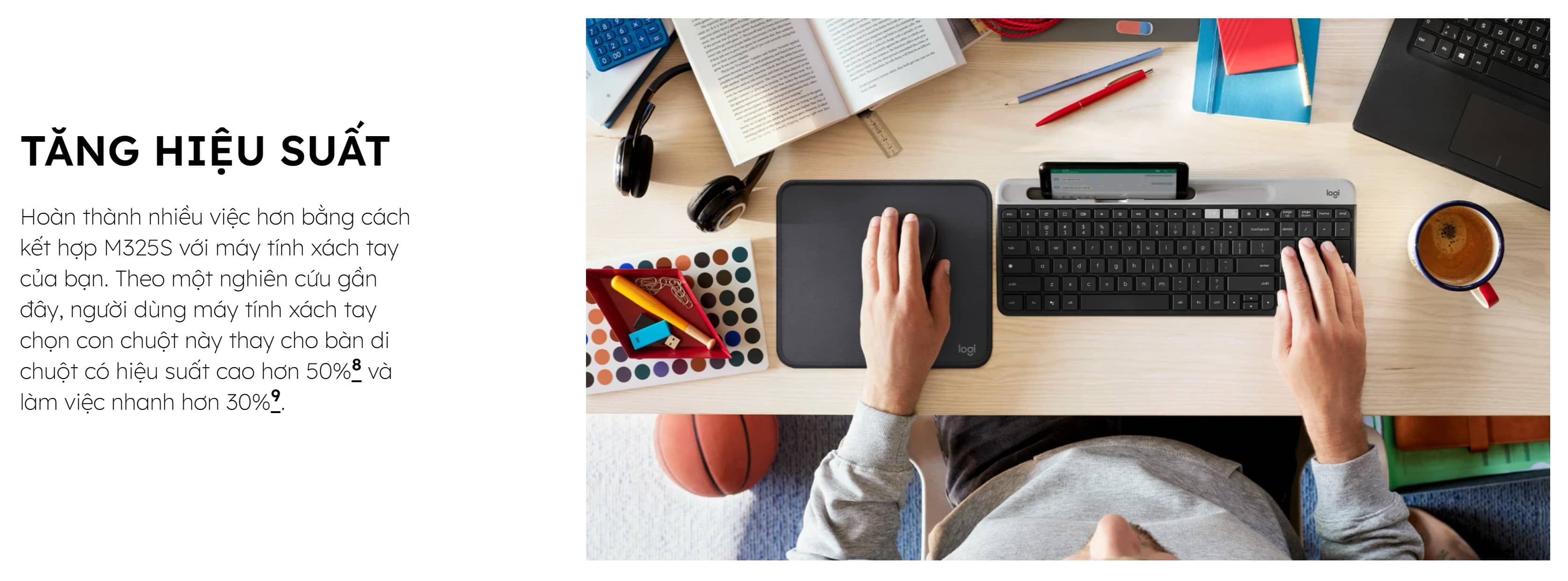 Chuột không dây Logitech M325S Wireless Đen bạc đậm 910-006814