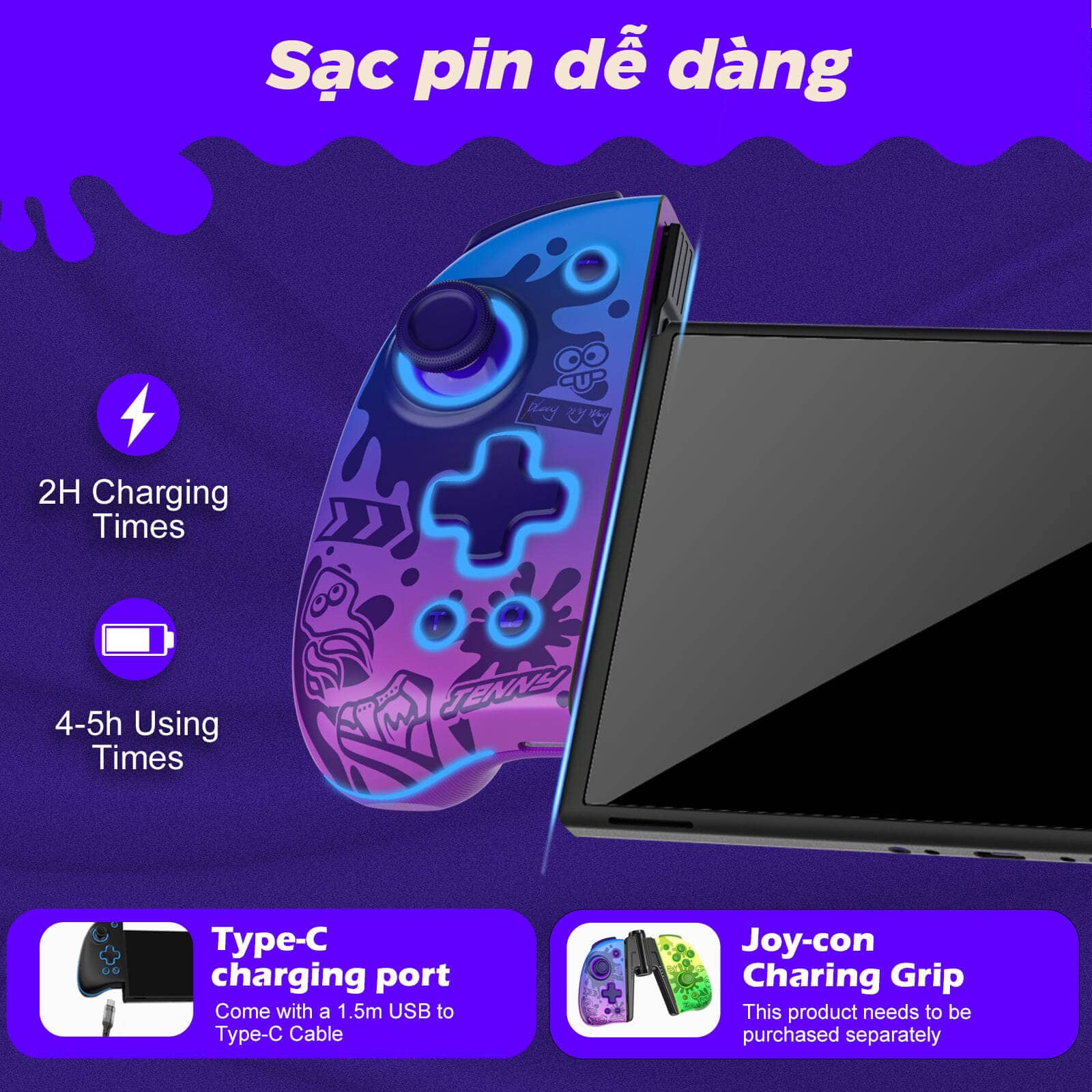 Tay cầm chơi game không dây IINE Neptune Mechanical Joypad Cho Nintendo Swtich/Lite/OLED Splatoon 9