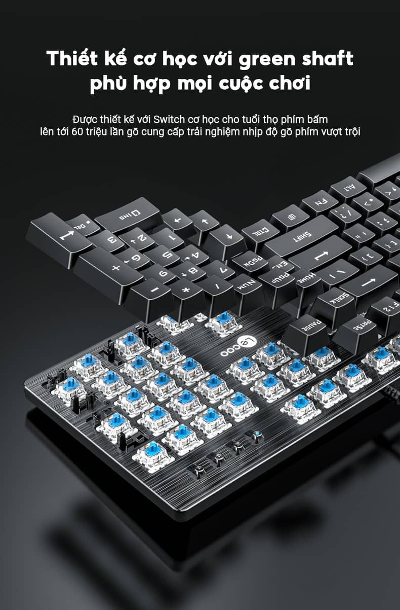 Bàn phím cơ gaming Lecoo GK302 Blue Switch LED RGB