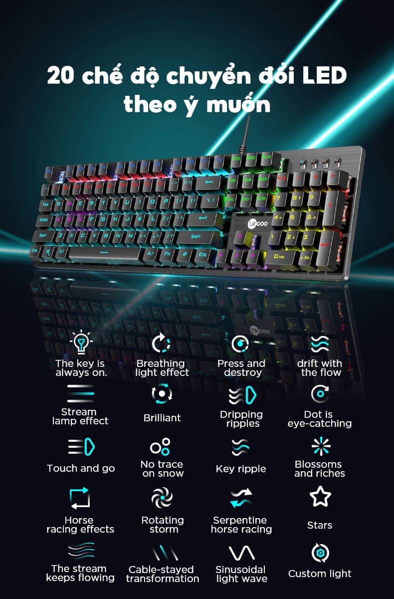 Bàn phím cơ gaming Lecoo GK302 Blue Switch LED RGB