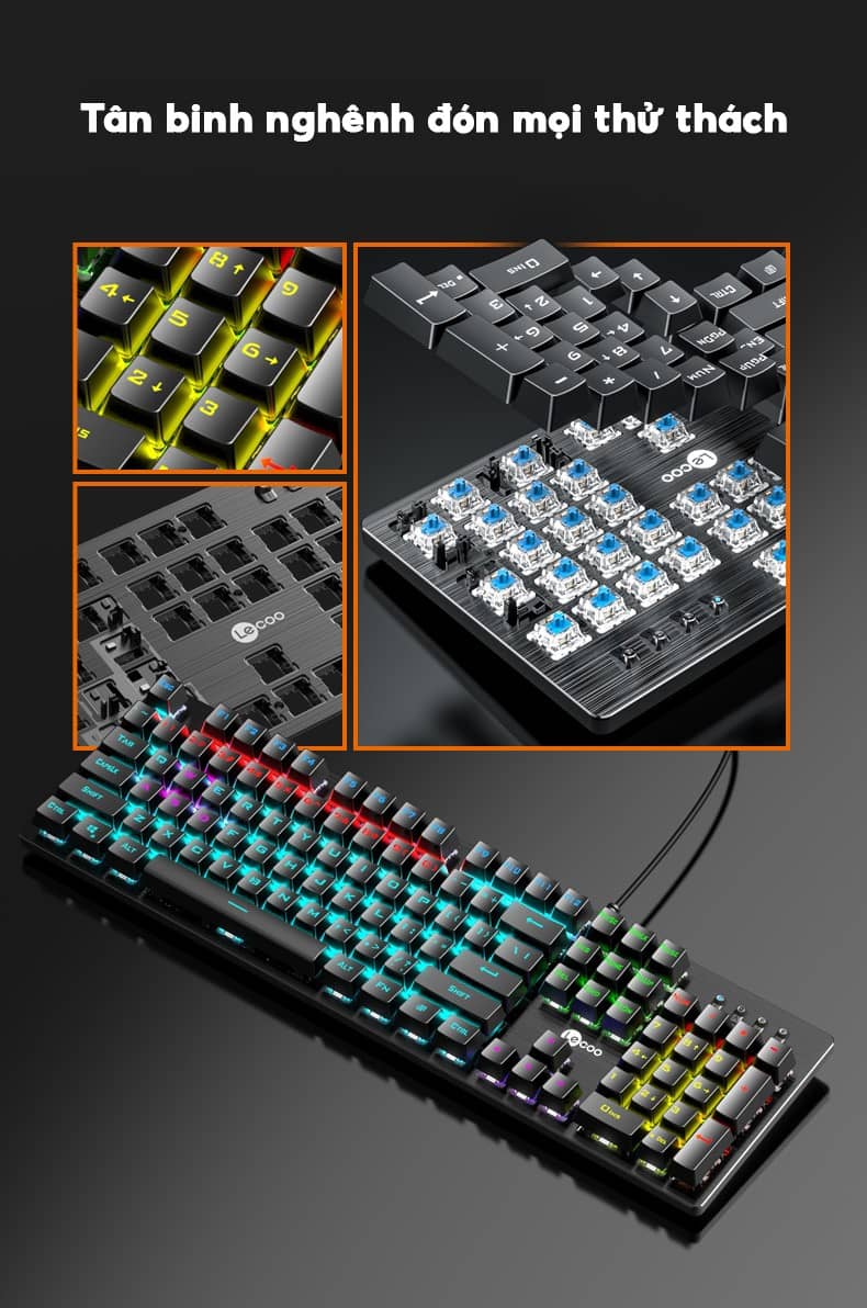 Bàn phím cơ gaming Lecoo GK302 Blue Switch LED RGB