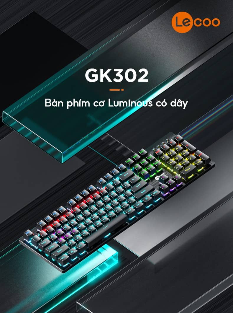 Bàn phím cơ gaming Lecoo GK302 Blue Switch LED RGB