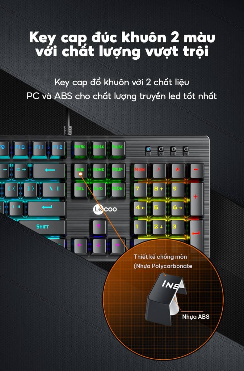 Bàn phím cơ gaming Lecoo GK302 Blue Switch LED RGB