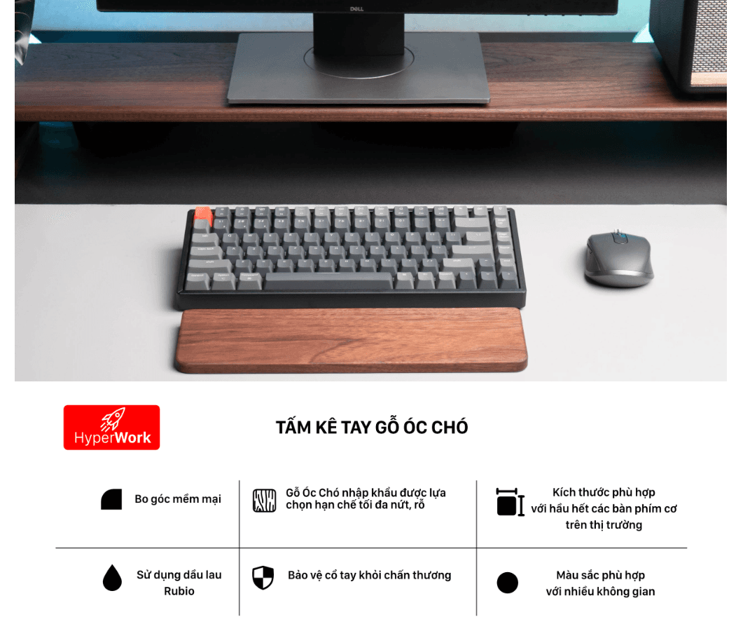 Kê tay bàn phím công thái học HyperWork Basic gỗ Óc Chó - Size 360mm 1