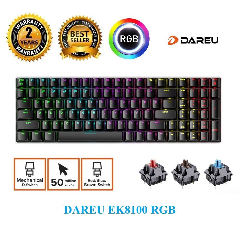 Bàn phím cơ Dareu EK8100 RGB Black Blue sw (USB) 2