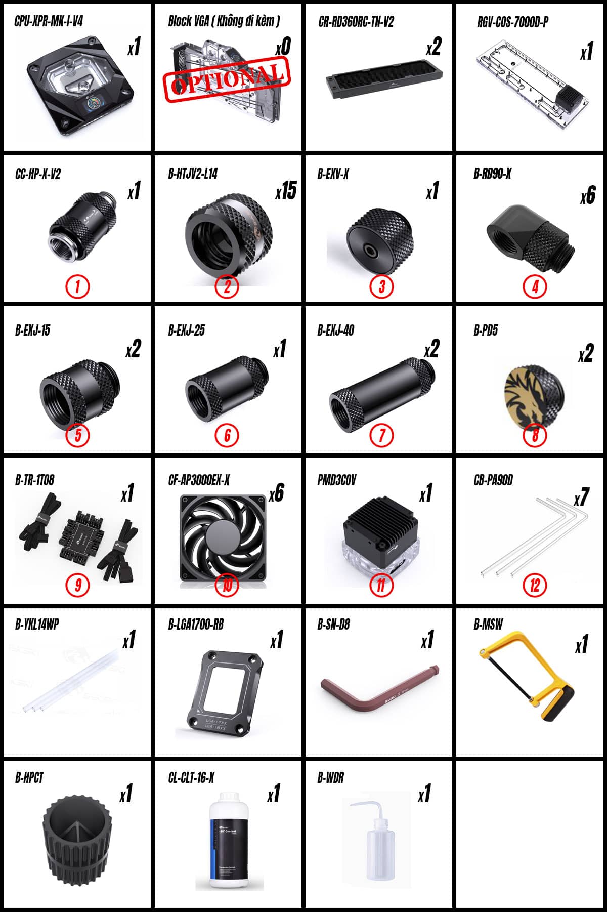 Trọn bộ tản nhiệt nước Custom Bykski x Corsair 7000D DIY KIT - Black