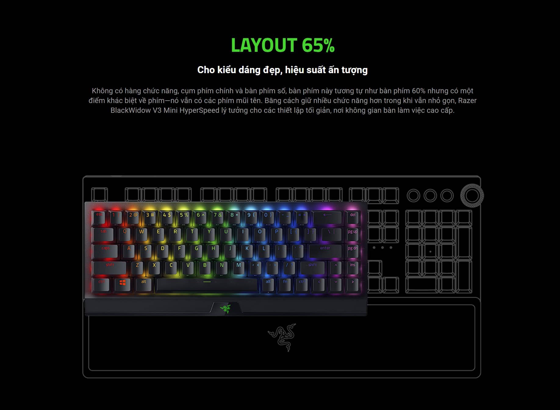 Bàn phím cơ không dây Razer BlackWidow V3 Mini HyperSpeed